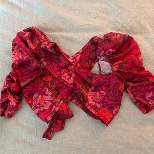 Floral Puff Sleeve Crop Top